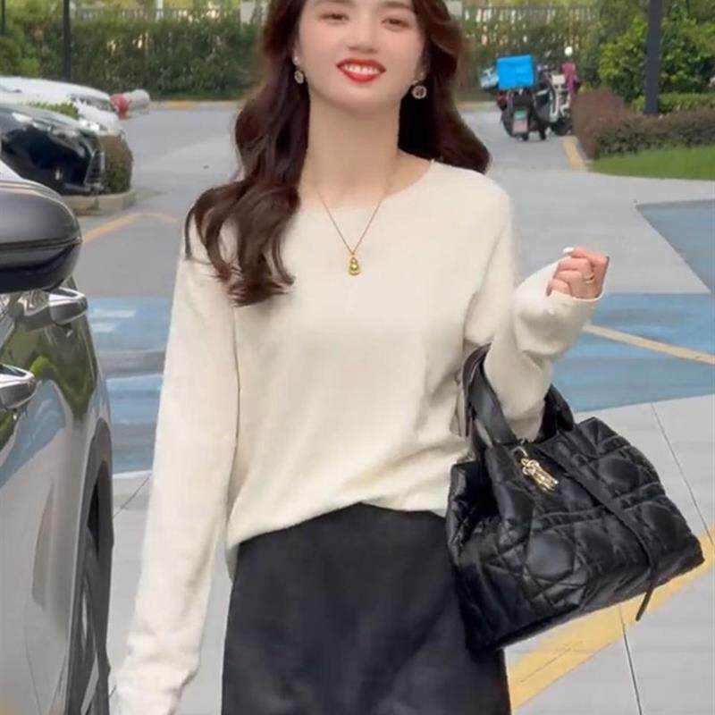 新品白色长袖针织衫秋装女款2025新款毛衣打底衫内搭慵懒风宽松上