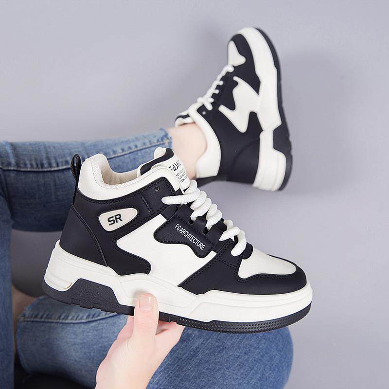 新品高帮鞋女2026年春秋新款休闲运动鞋学生平底板鞋轻便防滑增高