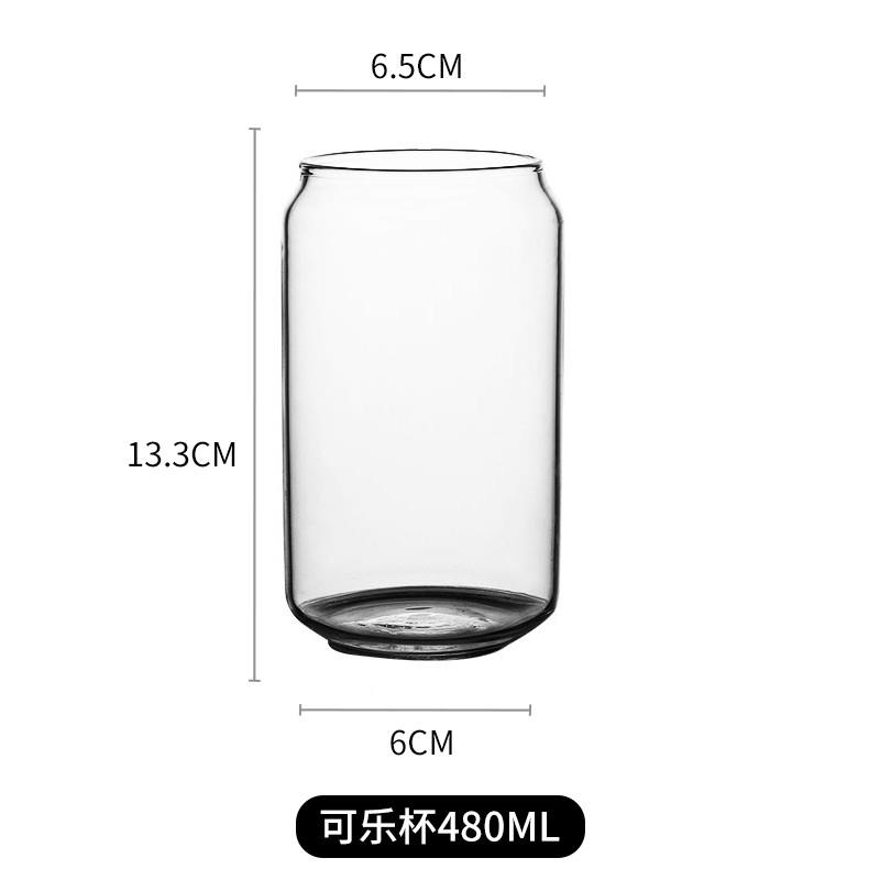 玻璃水杯可乐易拉罐造型杯子耐温自制饮料咖啡冷饮品带盖吸管透明