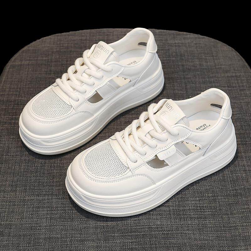 新品踩屎感34码真皮镂空小白鞋女款2026新款夏季网面透气防滑洞洞