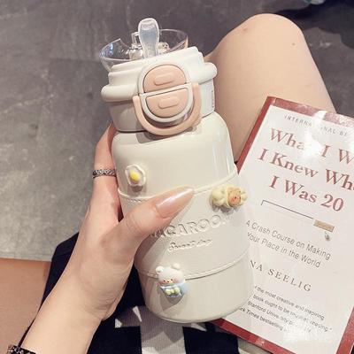 简约316保温杯女生带吸管高颜值双饮水杯2025新款学生便携保冷杯