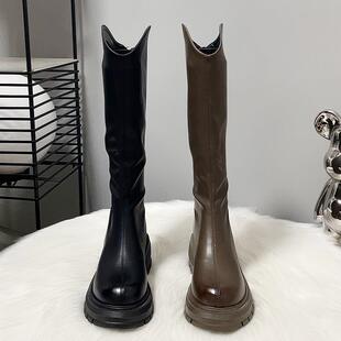 新品靴子长筒靴女2025新款秋冬加绒修饰腿型高筒靴小个子不过膝长