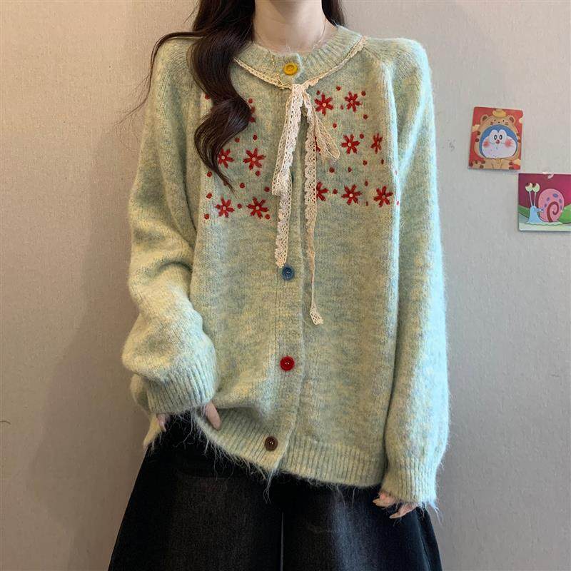 新品甜美减龄花朵刺绣毛衣外套女深秋初冬大码胖mm宽松加厚针织衫,女装/女士精品,毛衣,淘宝优惠券,粉丝福利购,淘宝优惠卷