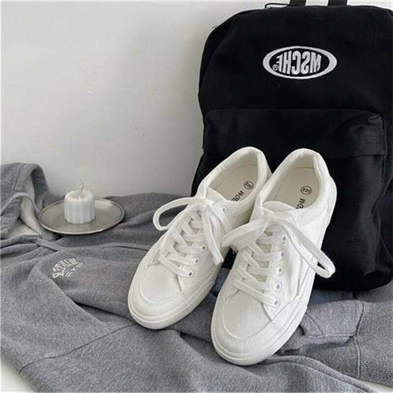 新品帆布鞋女学生春秋百搭基础ulzzang白色板鞋港风街拍小白鞋子