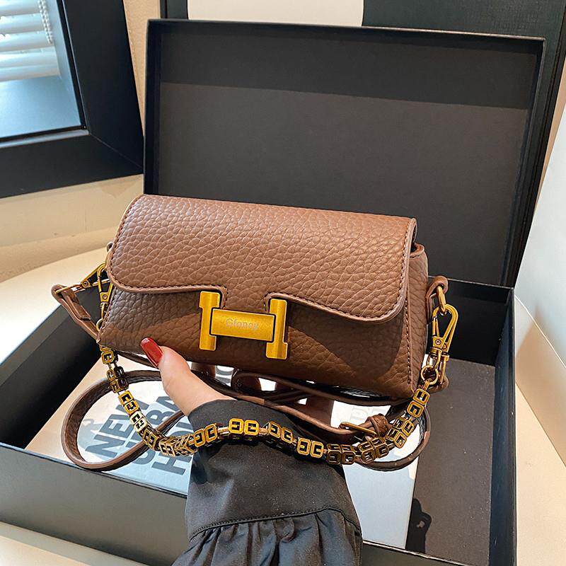 新品红色包包女士2025新款潮时尚高级感链条斜挎包百搭小众单肩通