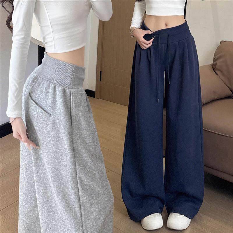 新品灰色运动裤女秋季新款显瘦垂感宽松慵懒美式直筒卫裤休闲阔腿