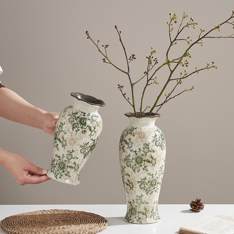 美式乡村复古田园风陶瓷花瓶摆件水培插花客厅餐桌装饰花器高级感