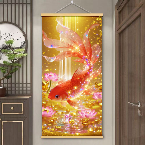 锦鲤荷花招财旺家宅挂画客厅玄关办公室商铺墙面免打孔寓意挂画