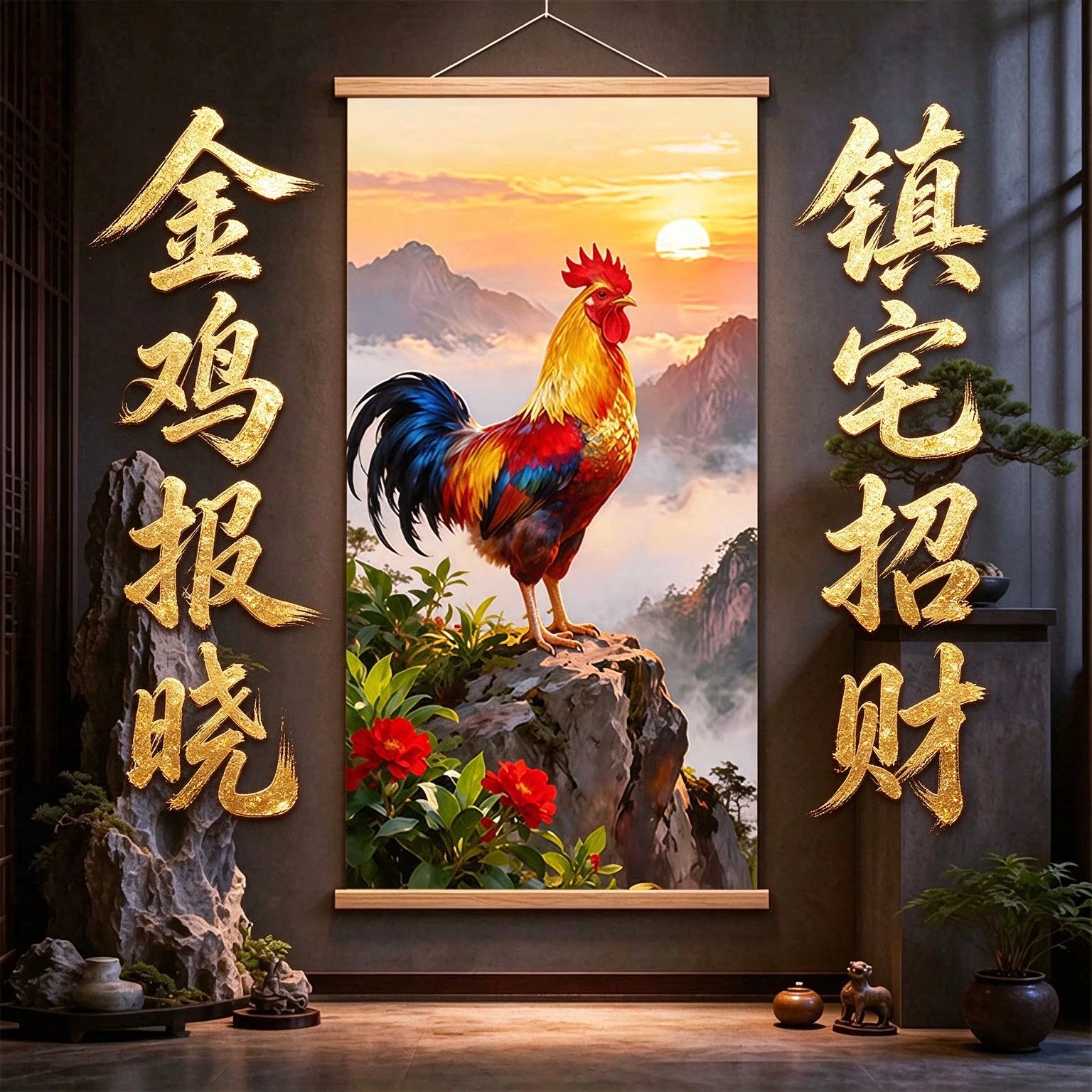 大公鸡镇宅雄鸡招财聚财画金鸡报晓喜庆玄关背景墙富贵动物装饰画