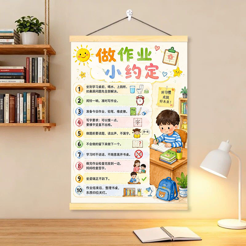 做作业小约定儿童学习习惯养成挂画家居书房客厅背景墙免打孔挂画