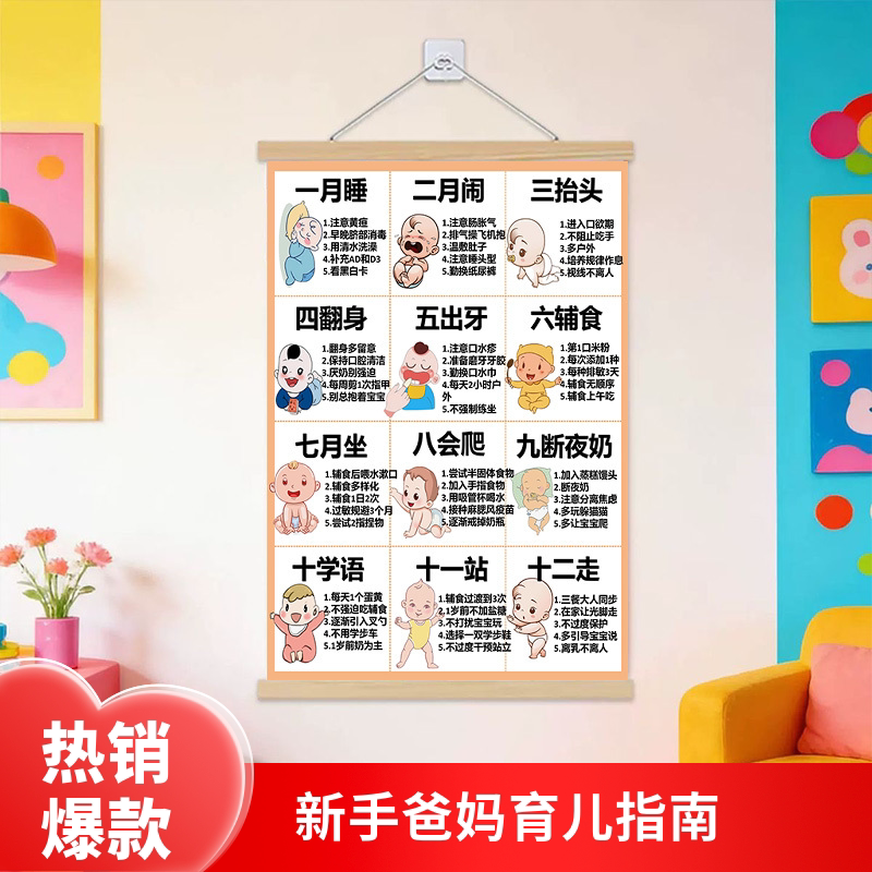新手宝妈0-12月新生宝宝育儿指南月嫂带娃经验学习笔记挂画认知