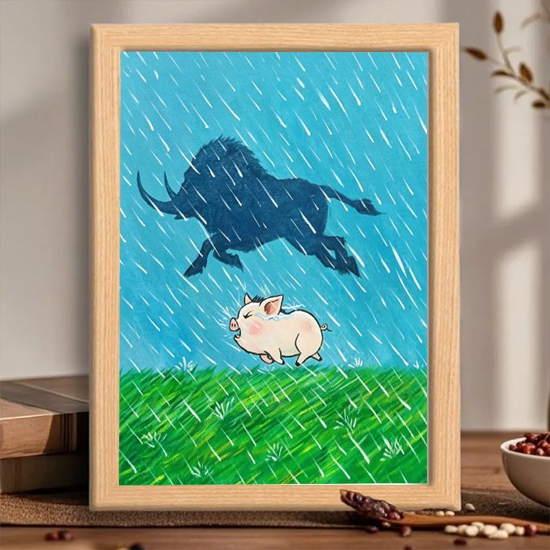 《最勇敢的小猪》中式励志治愈系儿童房装饰画北欧风简约餐厅相框