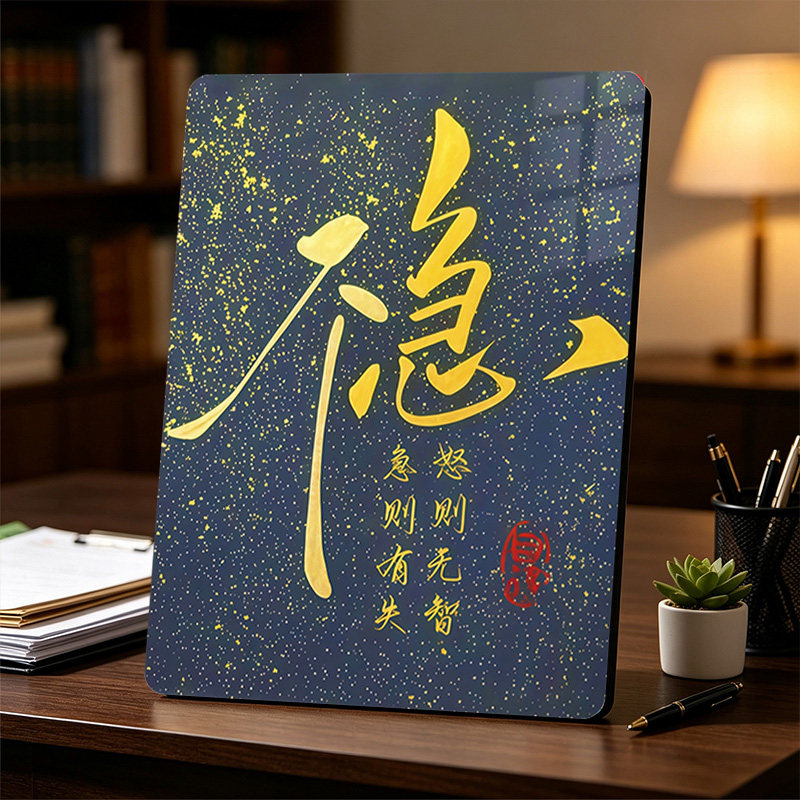 中式不急蓝底书法桌面摆件相框展示框书法作品书房茶桌装饰画稳字