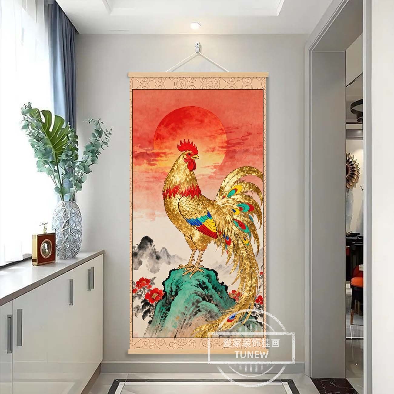 金鸡报晓挂画挂墙壁画打鸣大公鸡卧室书房玄关办公室墙上镇宅装饰
