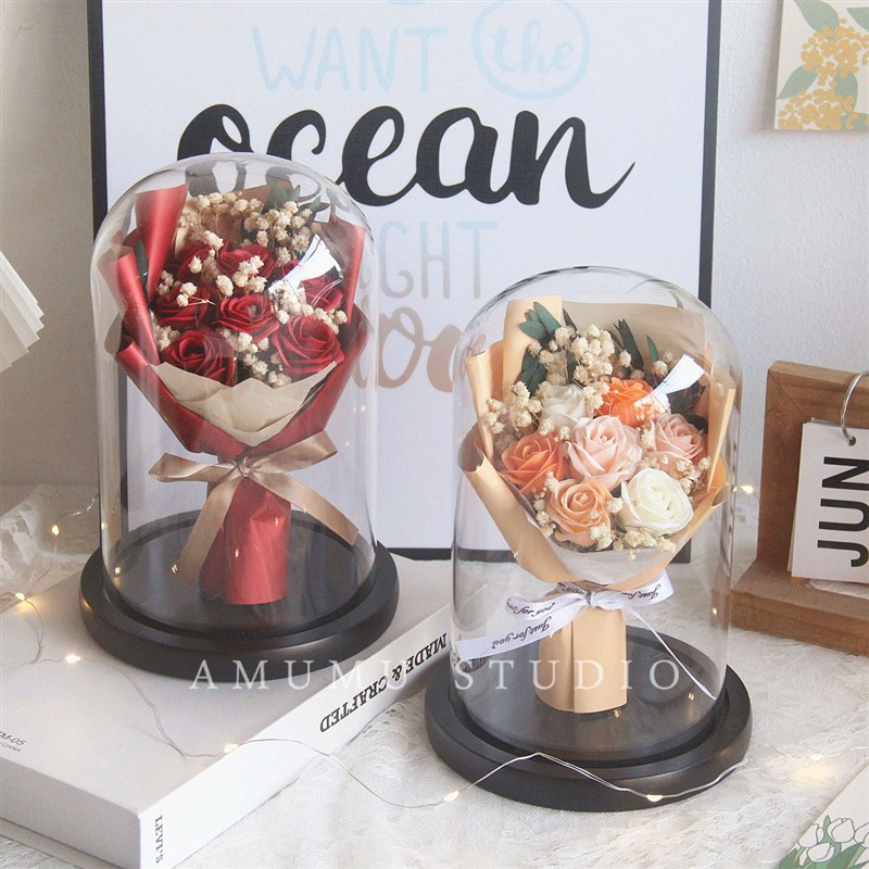 精致玻璃罩花束花房干花创意实用生日母亲节礼物送男女友闺蜜520