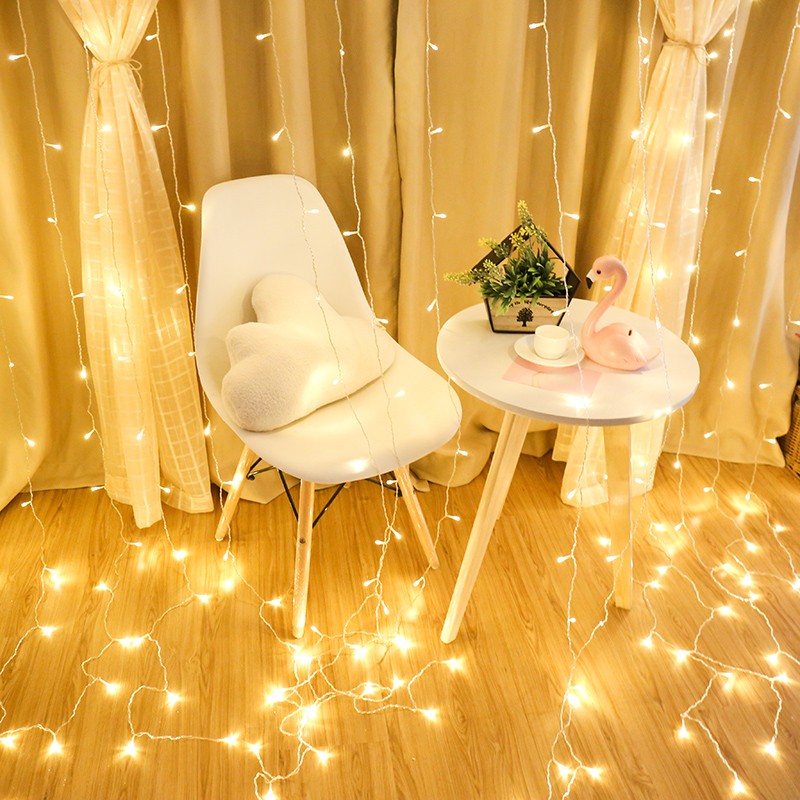 led卧室房间布置瀑布灯装饰网红星星小彩灯闪灯串灯满天星窗帘灯