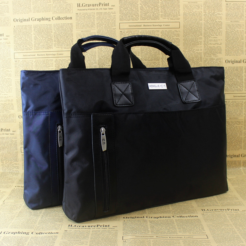 文件包男公文包商务手提包大容量牛津帆布横款电脑包多层定制印字