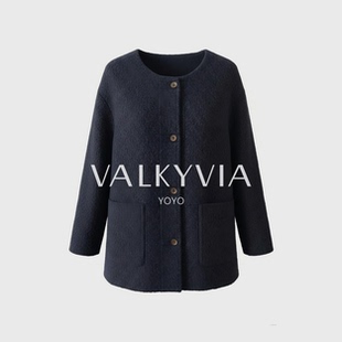 【Valkyvia/悠悠奢品】苏力羊驼毛大衣带帽中款毛呢049