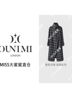 欧倪蜜OUNIMI捡漏设计师定制蓝格秋冬长款格子外套978