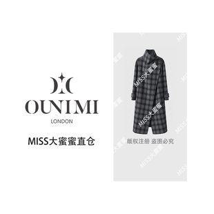 欧倪蜜OUNIMI捡漏设计师定制蓝格秋冬长款格子外套978