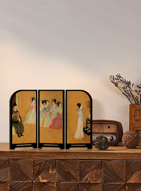 《宫廷乐师图》新中式桌面屏风摆件玄关小摆画中古风卧室装饰画