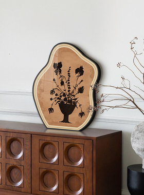 《瓶花剪影》中古风卧室桌面摆件装饰画法式复古花卉床头斗柜摆画