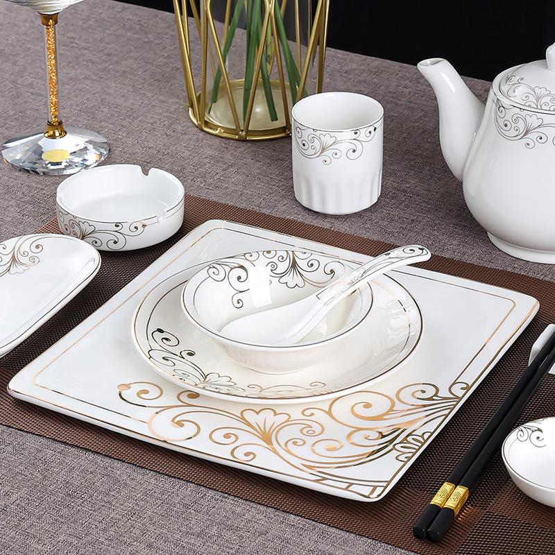 陶瓷酒店摆台四件套餐具套组饭店中式会所摆台骨碟翅碗汤勺茶杯