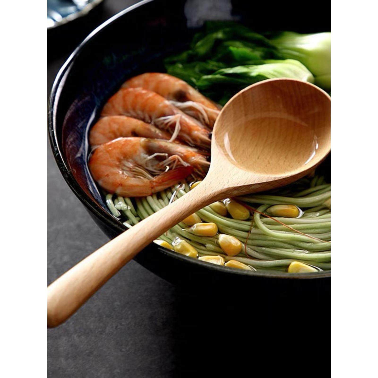 木质干饭勺子长柄无漆木勺网红拉面勺筷子套装大头拌饭勺吃饭汤勺