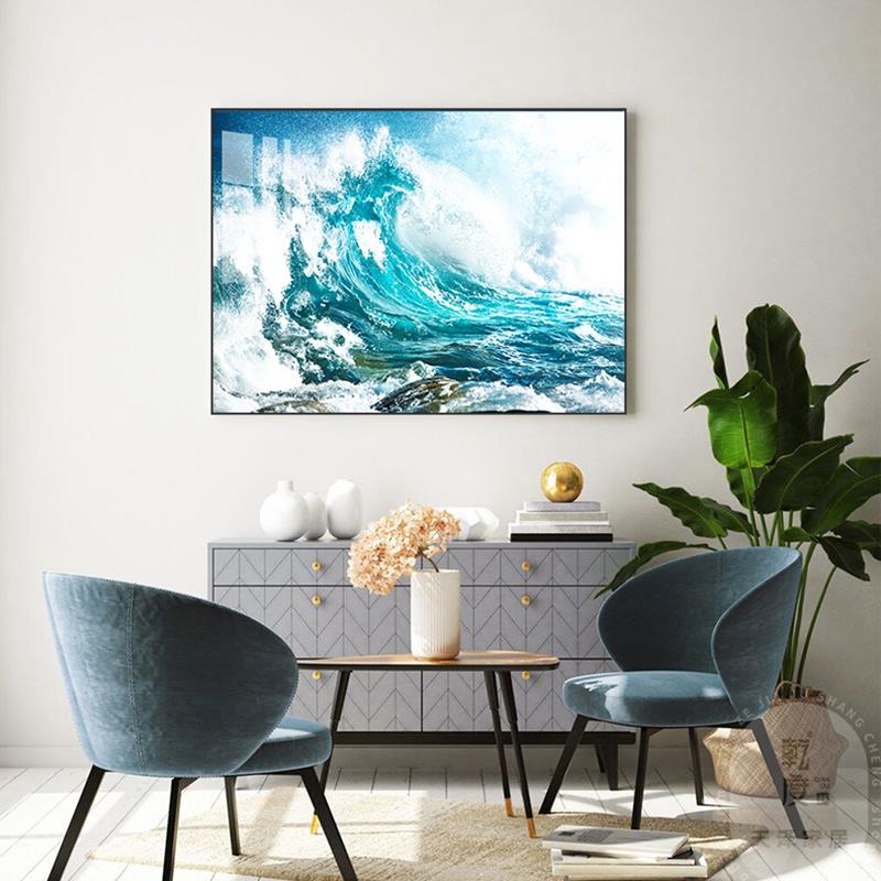 大海浪花装饰画风景蓝色水波浪客厅沙发背景墙画卧室公司餐厅挂画