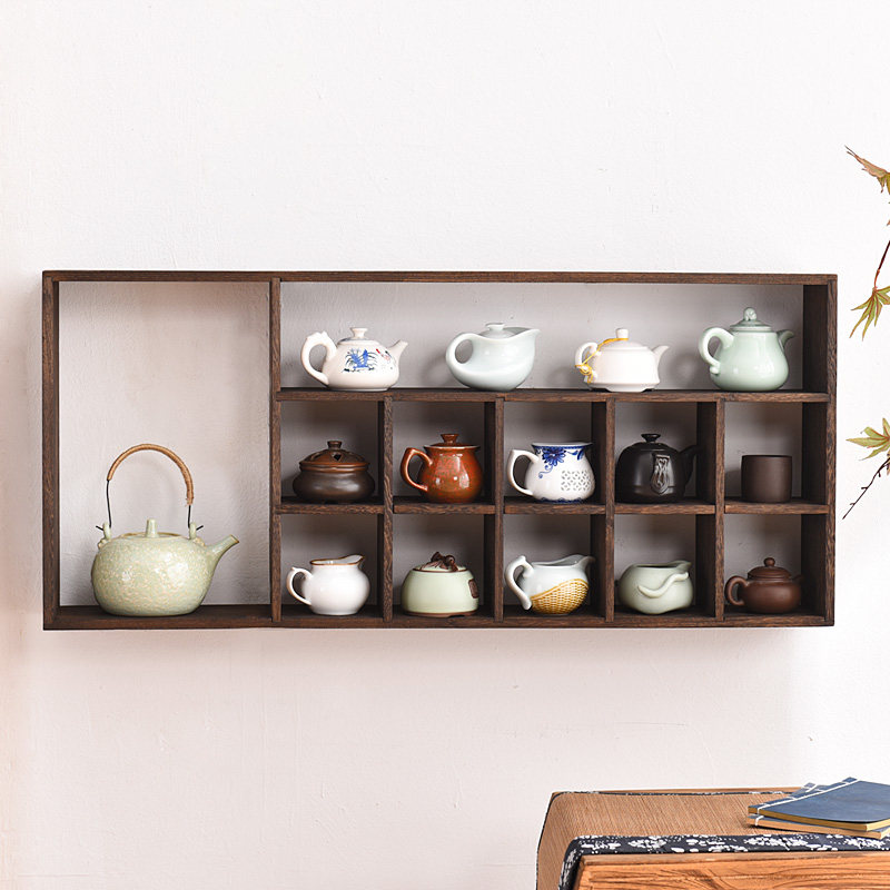 实木博古架置物架客厅壁挂格子架茶杯架多宝阁展示茶壶茶具柜挂墙