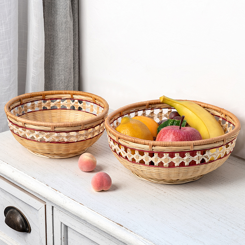 竹编竹篮子水果篮高脚花边篮竹筐家用果盘手工竹制品馒头筐点心篮