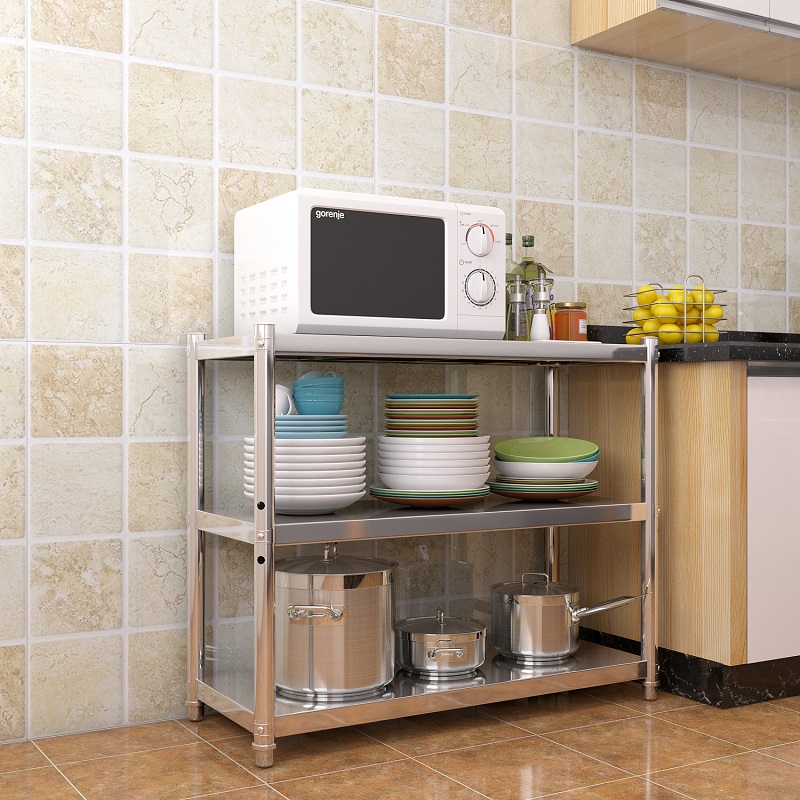 厨房用品置物架三层微波炉架不锈钢家用货架收纳架3层收纳储物架