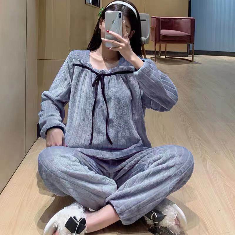 秋冬天睡衣女冬季珊瑚绒加厚加绒可爱宫廷公主风法兰绒家居服套装