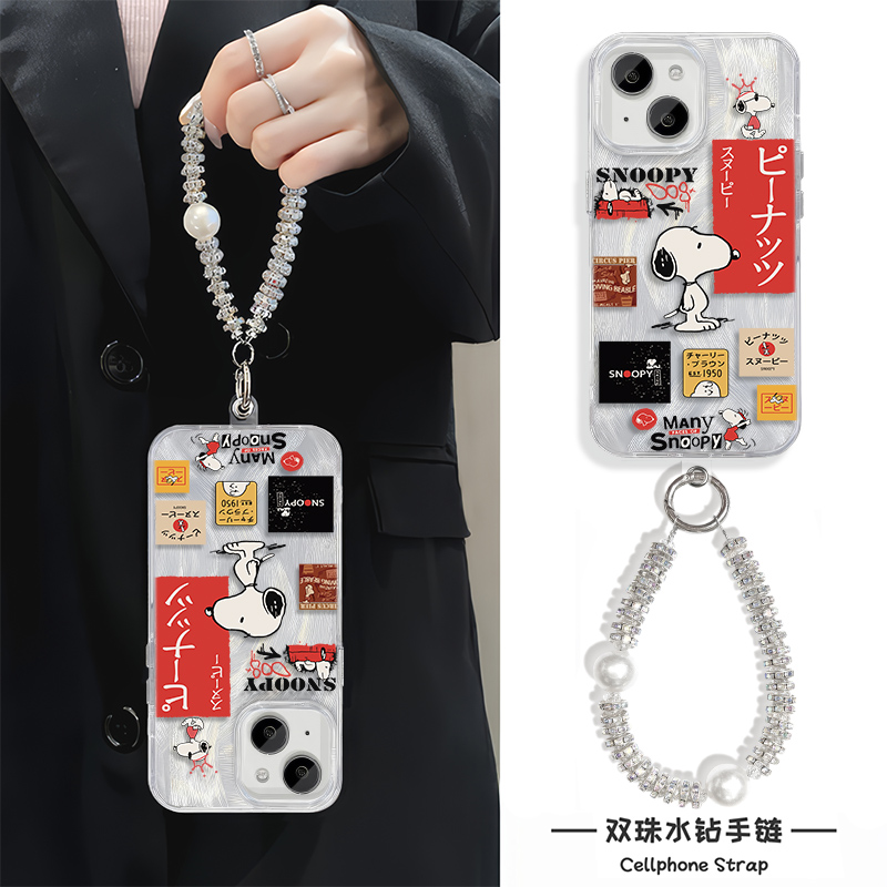 史努比iPhone16手机壳带挂绳S20Pro羽纱RENO13苹果15Plus适用NOVA12硬14ProMax高级感Y300I女MAGIC7卡通ins风