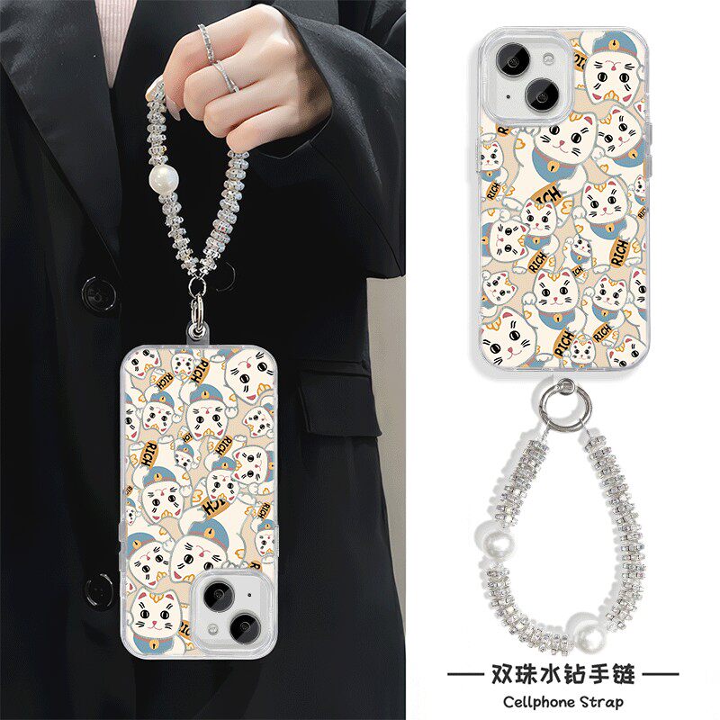 手机壳带挂绳16ProMax苹果1213适用iPhone17硬14羽纱15PLUS高颜值可爱招财猫华为麦芒40荣耀MAGIC8OPPORENO14