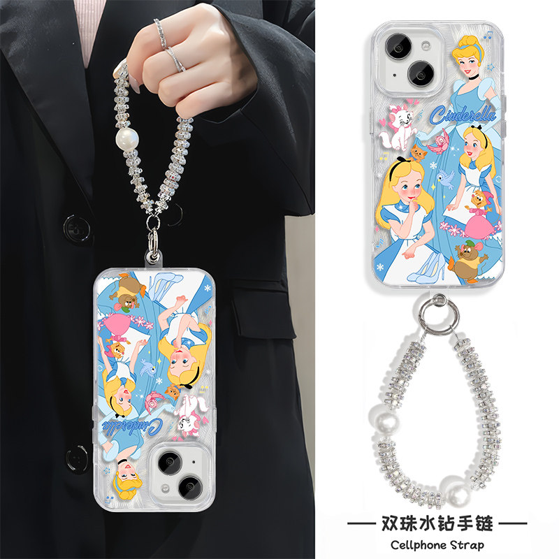 华为mate70卡通公主15plus适用红米note14羽纱苹果12硬iPhone13手机壳带挂绳16promax高级感手链x200s可爱k80