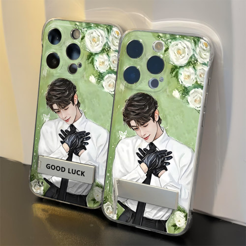 荣耀x80i小众iPhone14透明带支架苹果13无边框硬适用15PLUS创意华为NOVA16超薄小米17ProMax手机壳眨眼丁禹兮