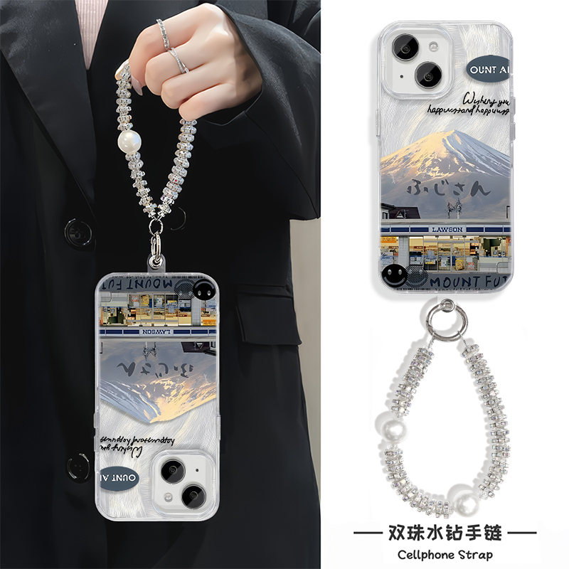 iPhone16适用硬15羽纱14plus苹果13手机壳带挂绳12ProMax高级感创意富士山OPPOa58华为畅享80小米CIVI5PRO