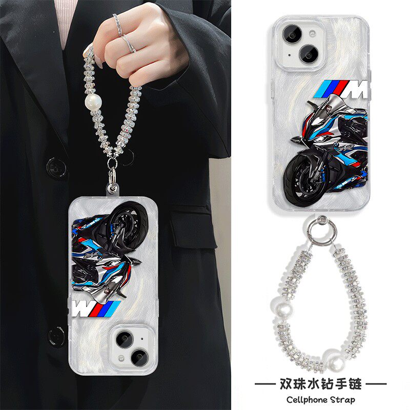 手机壳带挂绳16plus宝马摩托车iPhone12ProMax创意手腕findX8适用苹果13潮牌s20羽纱硬15高级感红米note14pro