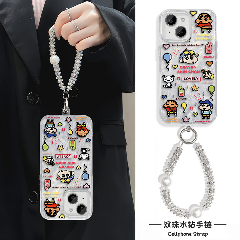 小新iPhone12手机壳带挂绳链条13羽纱14Ultra苹果15Plus适用FINDX8S硬MATE70高级感Y300I女ins风16ProMax卡通