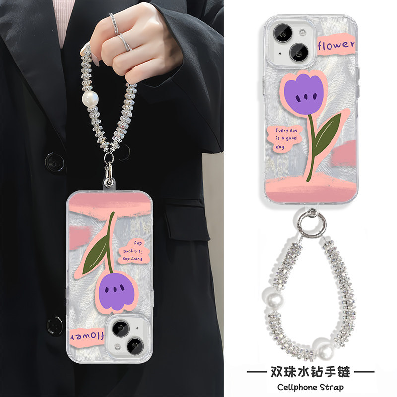 华为NOVA14PRO苹果12硬手机壳带挂绳一加13高级感适用紫郁金香15ProMax羽纱创意iPhone16小众手腕FINDX8SPLUS