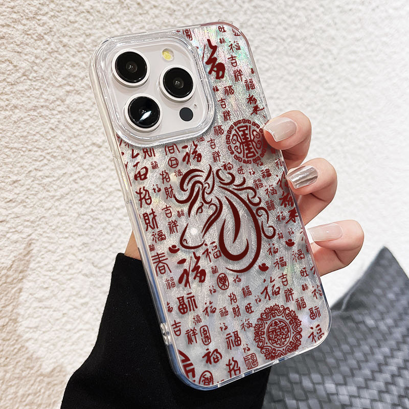 马年吉祥16ProMax中国风苹果17适用OPPOA5X手机壳硬iPhone14羽纱13带挂绳VIVOIQOO15创意12新款OPPOFindx8pro