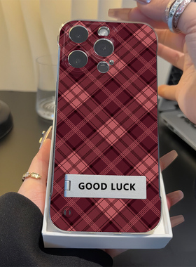 华为NOVA13手机壳带支架12ProMax无边框一加ACE5红色格纹x200高级感苹果16超薄15透明14plus适用iPhone创意11