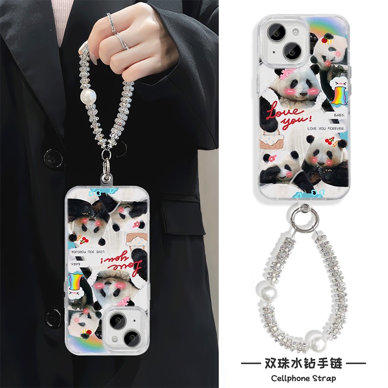 小米15手机壳带挂绳14plus华为Pura70卡通适用ins可爱熊猫iPhone13硬苹果16羽纱创意12ProMax红米k70高级感a5