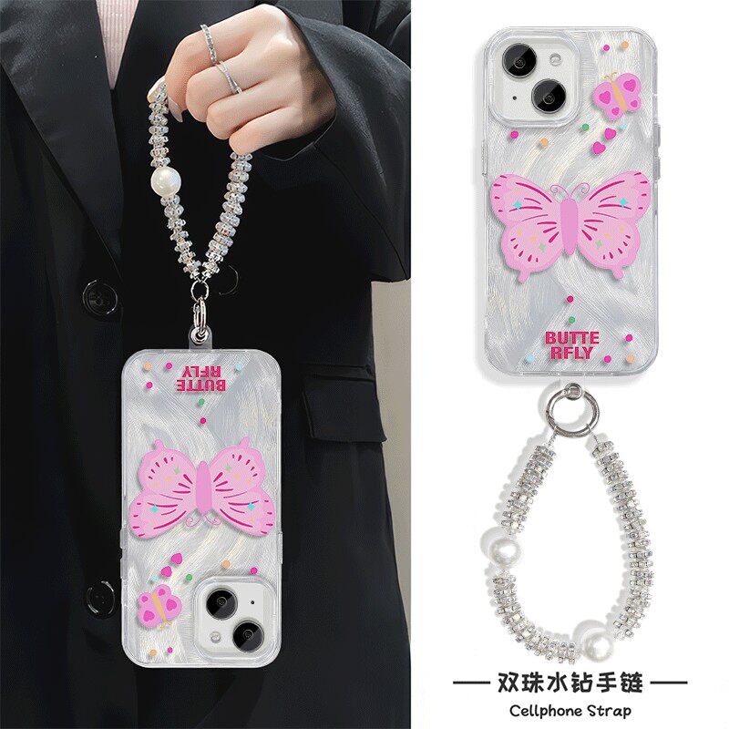 小米15ultra适用手机壳带挂绳iPhone14硬ins风蝴蝶英语16plus创意苹果13羽纱12ProMax真我neo7女款高级感小众