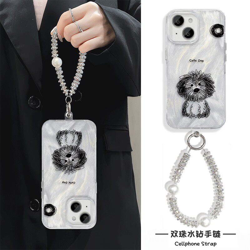 华为nova12凌乱小狗小米15Ultra适用红米note14羽纱苹果16pro硬iPhone13promax手机壳带挂绳荣耀MAGIC7高级感