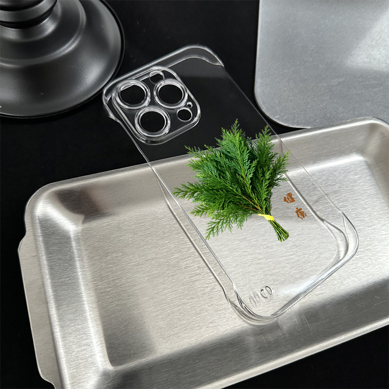 简约适用iPhone17高级感一加15硬16plus手机壳健康扁柏叶带支架小众苹果12无边框14ProMax超薄13透明VIVOY500