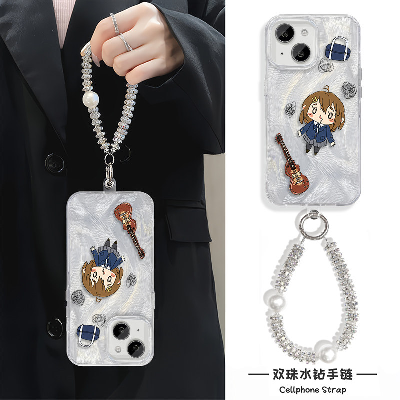红米note14适用女款苹果16plus日漫吉他轻音iPhone15羽纱Reno13手机壳带挂绳12promax硬荣耀MAGIC7卡通高级感