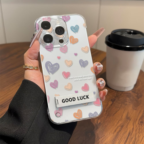 OPPOReno13手机壳带支架12ProMax无边框苹果16超薄小米15透明14plus适用iPhone高级感红米TURBO4简笔爱心a58x