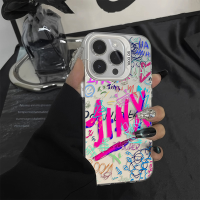 苹果14创意iPhone13彩银OPPORENO16适用15PLUS高级感个性小米17ProMax手机壳红米K90MAX硬涂鸦金克丝荣耀x80i